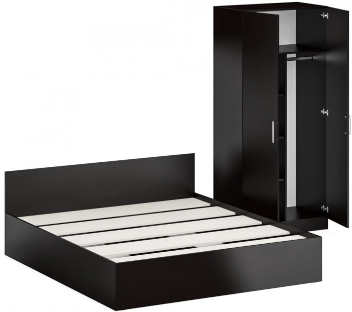 Кровать 1800 + Шкаф 2-х створчатый Стандарт, цвет венге, ШхГхВ 183,5х203,5х70 + 90х52х200 см., сп.м. 1800х2000 мм., без матраса, основание есть