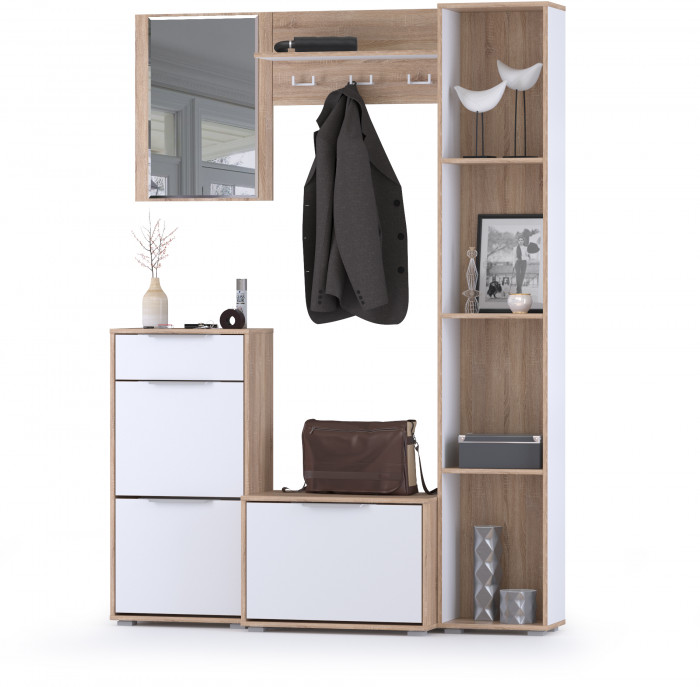 Куба Прихожая 21, цвет дуб сонома/белый премиум, ШхГхВ 153х38,3х210,6 см., универсальная сборка