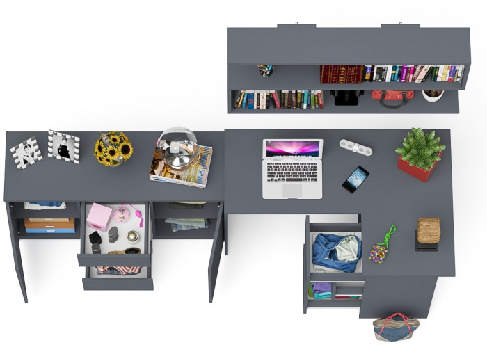 Мори компьютерный стол МС-16 правый + Комод МК1200.3 + Полка 1200, графит