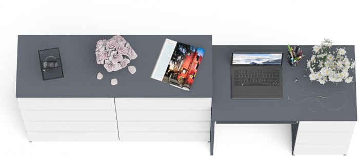 Мори Стол компьютерный МС-6 правый + Комод МК1200.8, цвет графит/белый, ШхГхВ 210,4х50х94 см., выдвижные ящики справа, НЕ универсальная сборка