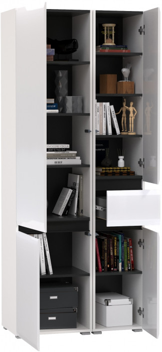 Сидней 13.202 Шкаф с ящиком + Шкаф 13.200, корпус: белый/чёрный/фасады: МДФ белый глянец