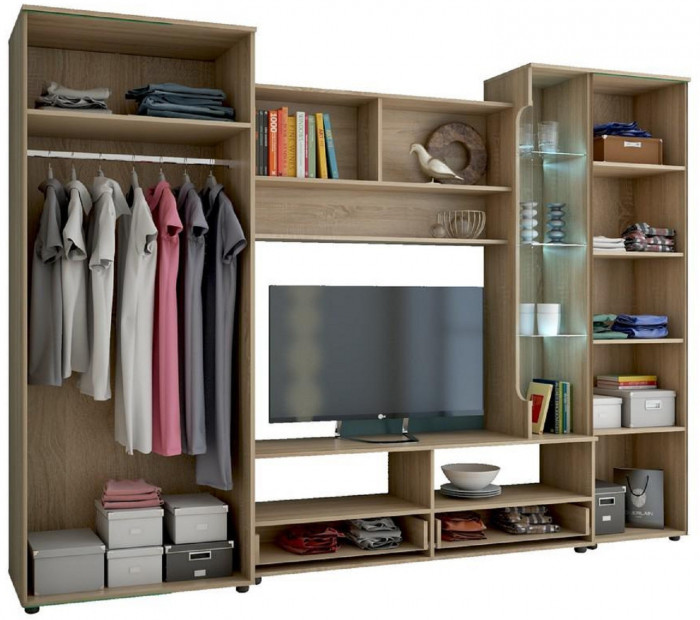 Гостиная Флоренция 5, Дуб сонома светлый / Белый глянец