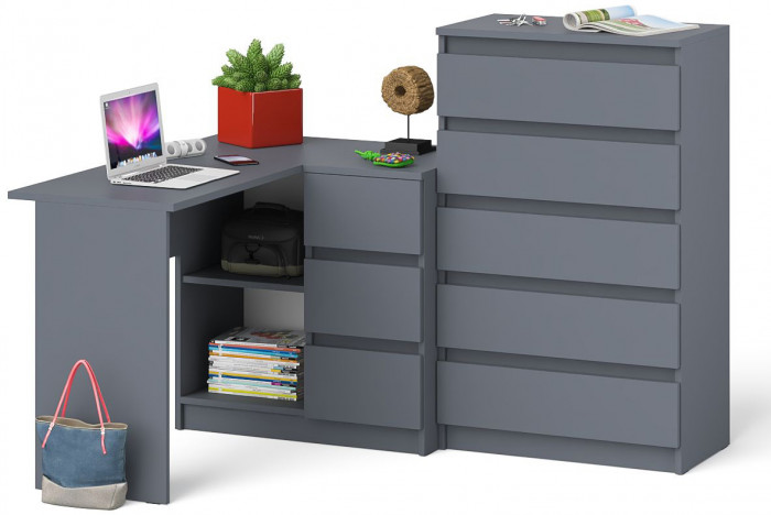 Мори компьютерный стол МС-16 правый + Комод МК700.5, графит