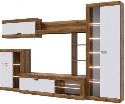 Прага Модульная Гостиная, вариант №4, Дуб Делано/Белый глянец