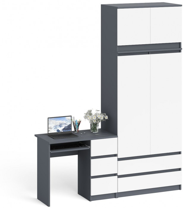 Мори компьютерный стол МС-6 правый + Шкаф МШ900.1 + Антресоль МА900.1, графит/белый