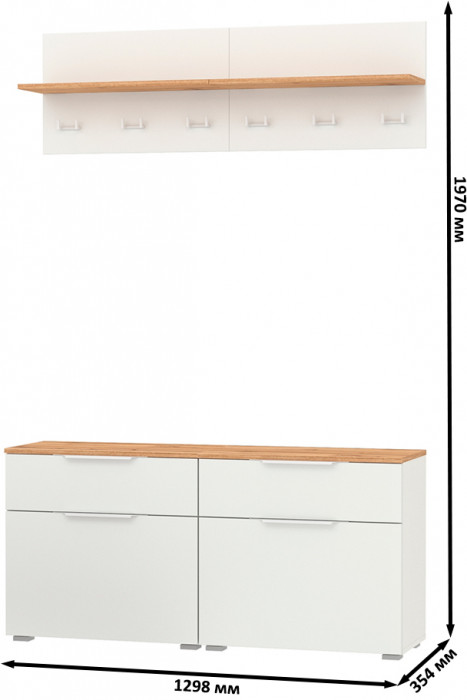 Октава Прихожая 03, белый шагрень/дуб крафт золотой/фасады МДФ белый шагрень