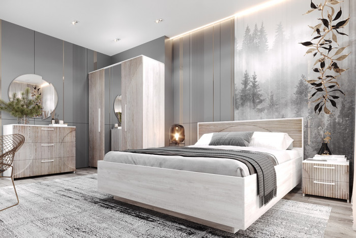 Кровать KING-SIZE 180х200 "Монтале" с ПМ - Бетон пайн светлый/Астана роузвуд