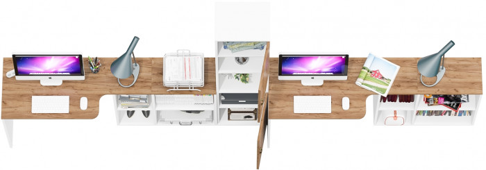 Лидер-8 Стол + Стол + Пенал, белый шагрень/крафт золото