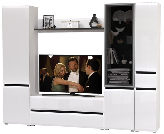 Сидней Комплектация № 055, корпус: белый/чёрный/фасады: МДФ белый глянец