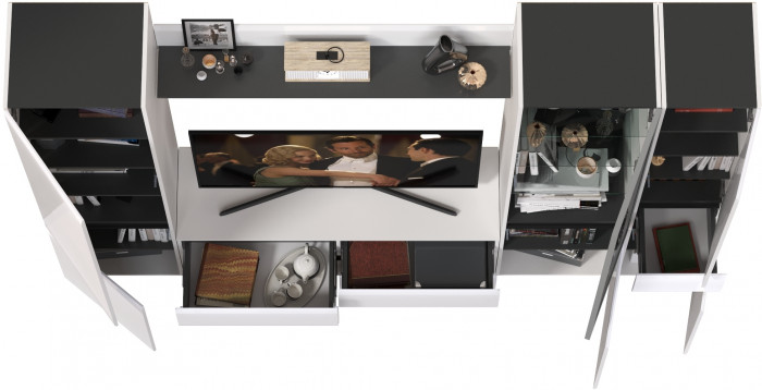 Сидней Комплектация № 055, корпус: белый/чёрный/фасады: МДФ белый глянец