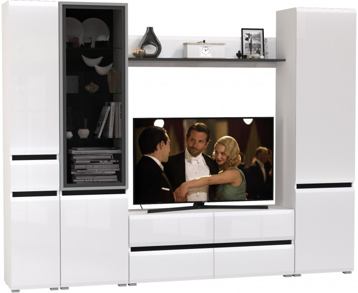 Сидней Комплектация № 055, корпус: белый/чёрный/фасады: МДФ белый глянец