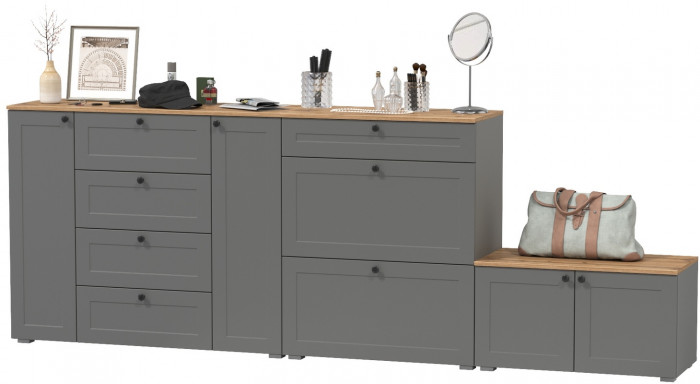 Остин 16.221 Комод + 16.121 Тумба для обуви + 13.257 Тумба, цвет серый графит/дуб крафт золотой, ШхГхВ 280х41,9х99,3 см.