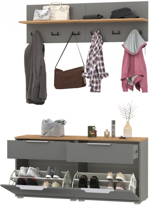 Октава Прихожая 03, серый графит/дуб крафт золотой/фасады МДФ серый графит