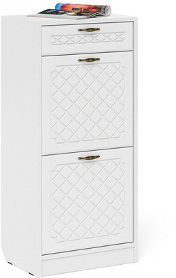 Прихожая П-6 Тумба для обуви 2 секции, цвет белая шагрень/фасады МДФ белое дерево фрезеровка ромб, ШхГхВ 50х35х108,3 см.