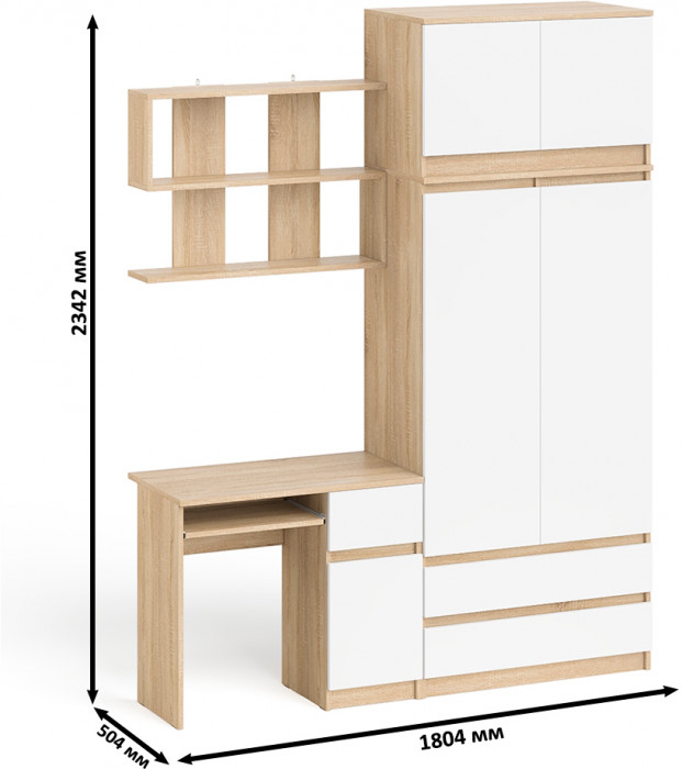 Мори компьютерный стол МС-1 правый + Шкаф МШ900.1 + Антресоль МА900.1 + Полка 900, дуб сонома/белый