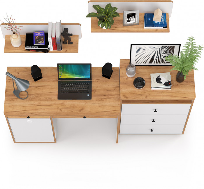 Вуди Компоновка № 48, цвет белый премиум/дуб крафт золотой, ШхГхВ 180х52,7х180 см., универсальная сборка