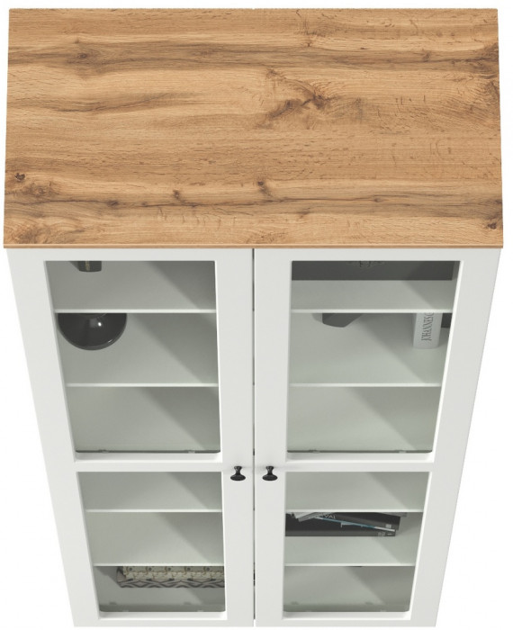 Остин 16.394.02 Шкаф-витрина, белый шагрень/дуб крафт золотой