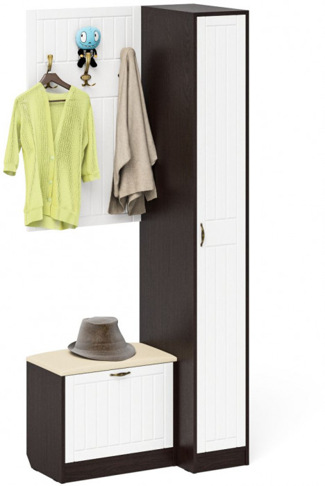 Прихожая П-6 Компоновка № 41, венге/фасады МДФ белое дерево фрезеровка прованс