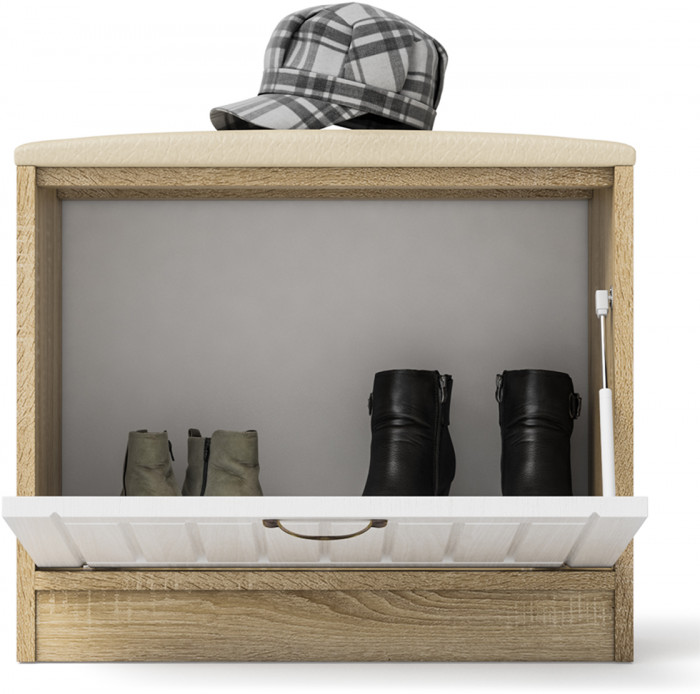 Прихожая П-6 Тумба, дуб сонома/фасады МДФ белое дерево фрезеровка прованс