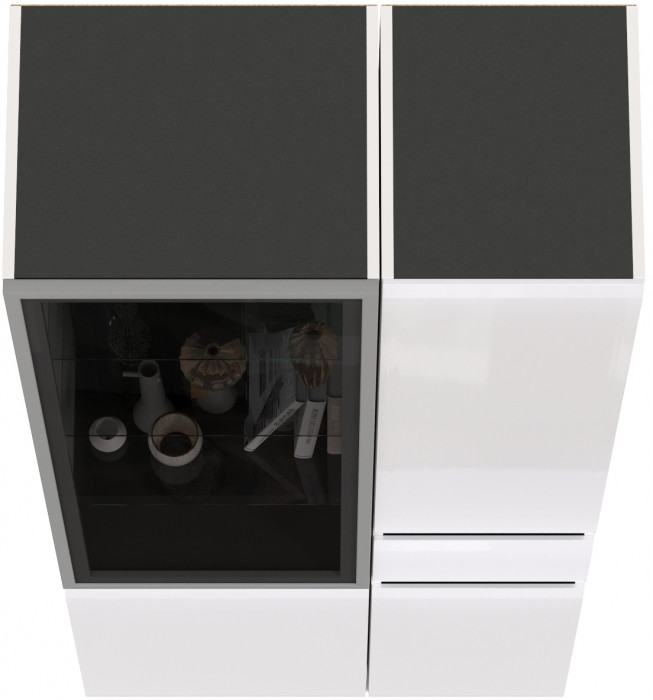 Сидней 13.202 Шкаф с ящиком + Шкаф-витрина 13.201, корпус: белый/чёрный/фасады: МДФ белый глянец/стекло