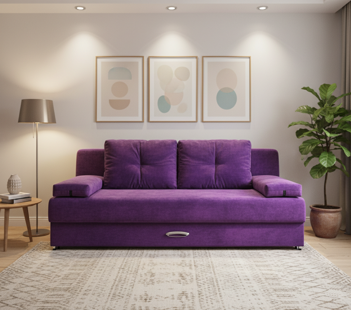 Диван-еврокнижка Амстердам Мини люкс, 150, велюр фиолетовый