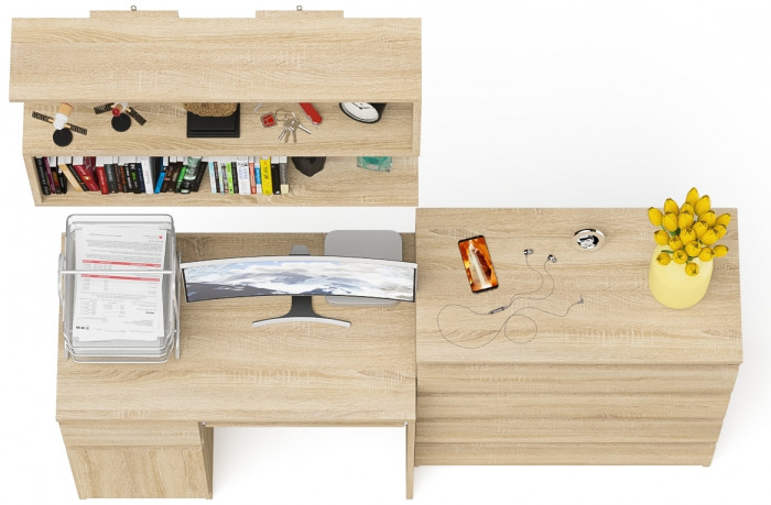 Мори компьютерный стол МС-1 левый + Комод МК800.4 + Полка 900, дуб сонома