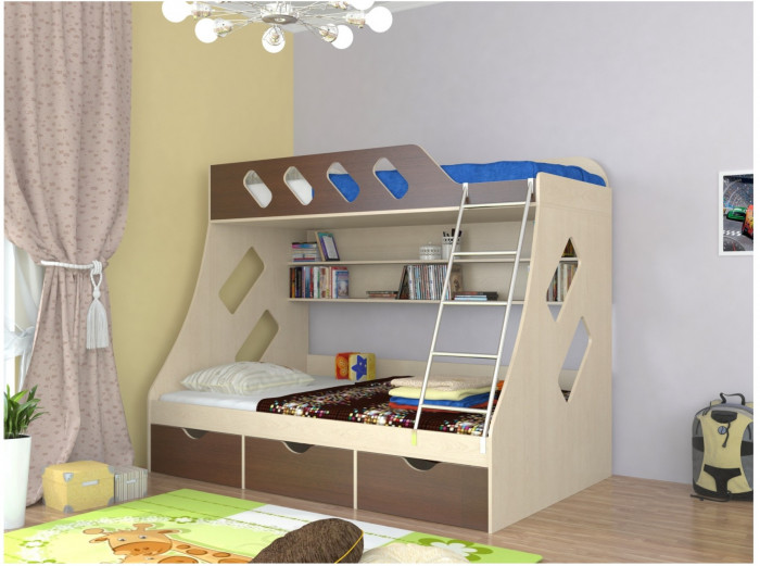 Дельта-20.01 Детская двухъярусная кровать с лестницей (Мультицвет, Ясень шимо светлый)