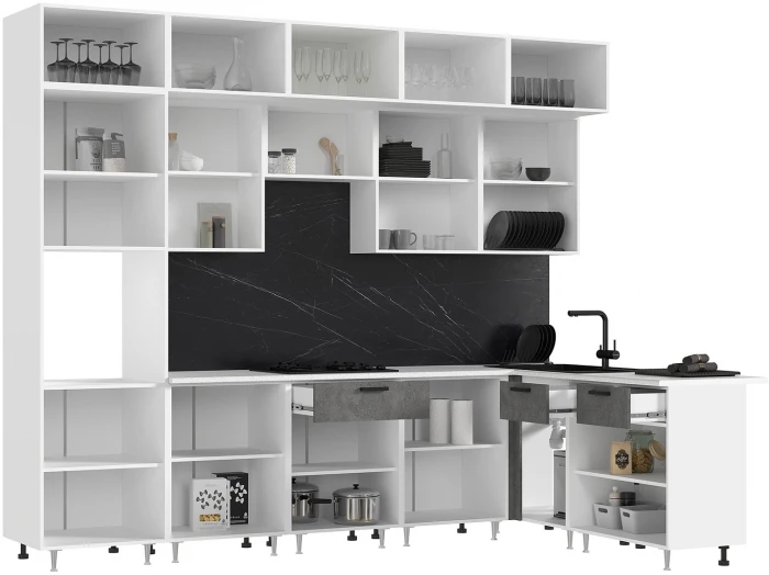 ЛДСП Кухня Рио NEW 3,0х1,8м Компановка №2 бетон светлый/бетон темный (антарес)