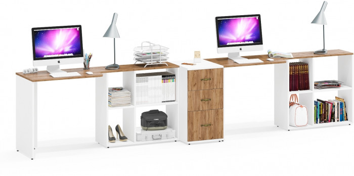 Лидер-8 Стол + Стол + Тумба МД 3.16, белый шагрень/крафт золото