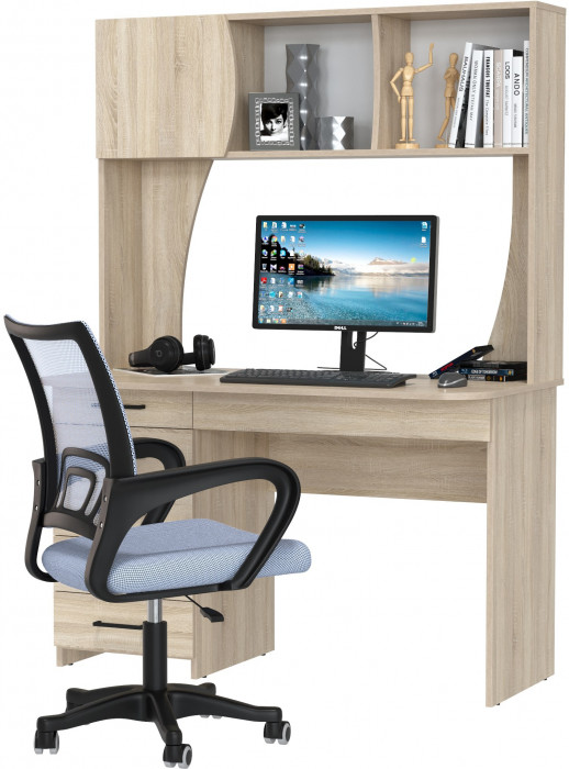 Стол 6-0606 Сигма + кресло 103 серое, цвет дуб сонома, ШхГхВ 120,5х60,5х166 см., НЕ универсальная сборка