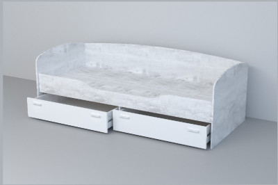 Кровать 0,8 арт.016 (Бетон Светлый/Белый Глянец)