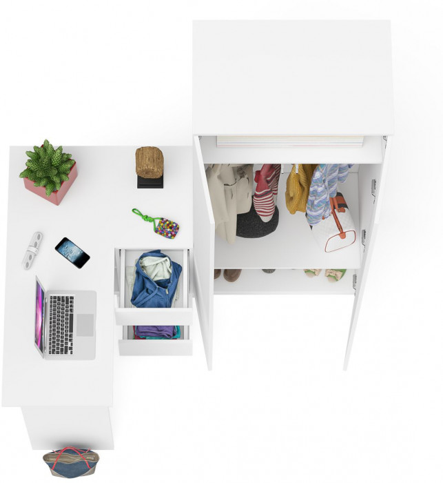 Мори Стол компьютерный МС-16 правый + Шкаф МШ800.1, цвет белый, ШхГхВ 204,8х84,9х209,6 см., выдвижные ящики справа, НЕ универсальная сборка