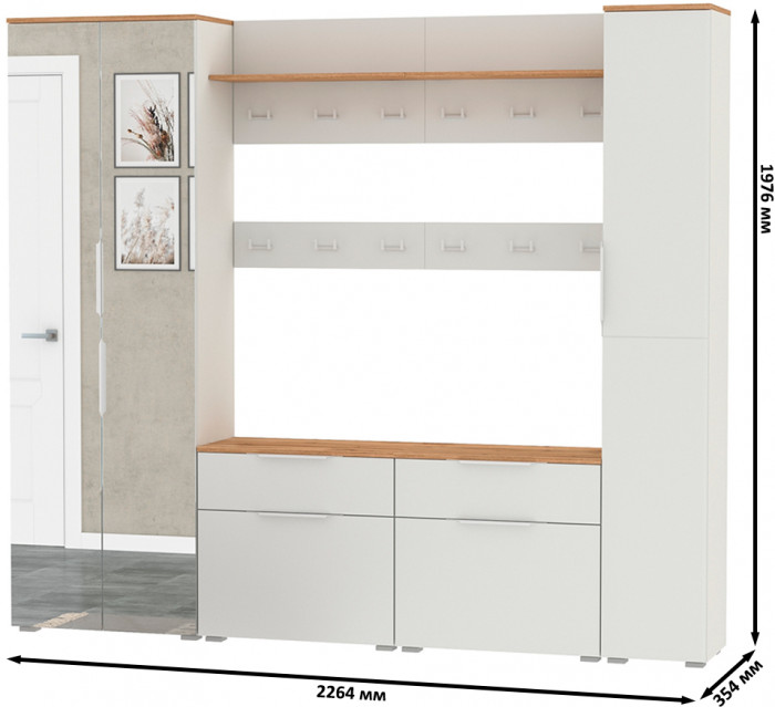 Октава Прихожая 33, белый шагрень/дуб крафт золотой/фасады МДФ белый шагрень