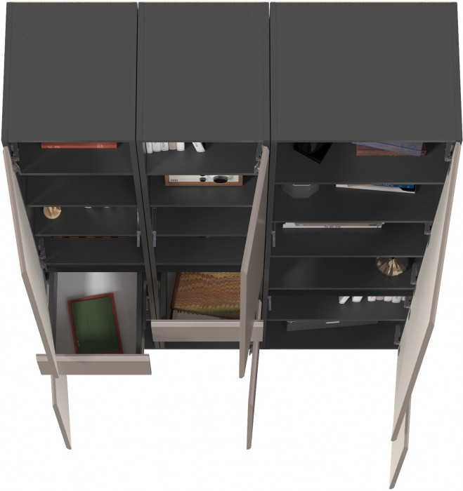 Сидней 13.202 Шкаф с ящиком 2 штуки + Шкаф 13.200, корпус: антрацит/фасады: МДФ веллюто капучино