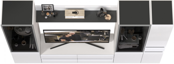 Сидней Комплектация № 056, корпус: белый/чёрный/фасады: МДФ белый глянец