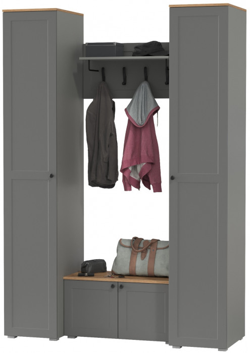 Остин Прихожая 37, цвет серый графит/дуб крафт золотой, ШхГхВ 160х54,3х229,6 см., универсальная сборка