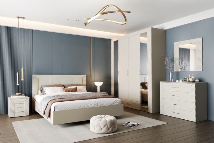 Кровать 180х200 "Карлин" с щитовым основанием - Белый текстурный/Корунд джелато