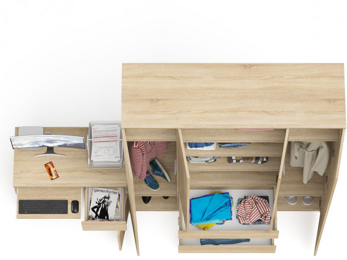 Мори Стол компьютерный МС-1 правый + Шкаф МШ1600.1, цвет дуб сонома, ШхГхВ 250,4х50,4х209,6 см., выдвижной ящик справа, НЕ универсальная сборка