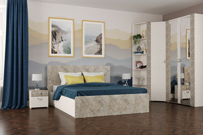 Амели Кровать 11.31 + подъёмный ортопед, цвет шёлковый камень/бетон чикаго беж, ШхГхВ 181,4х205,2х104,3 см., сп. м. 1600х2000 мм., б/м