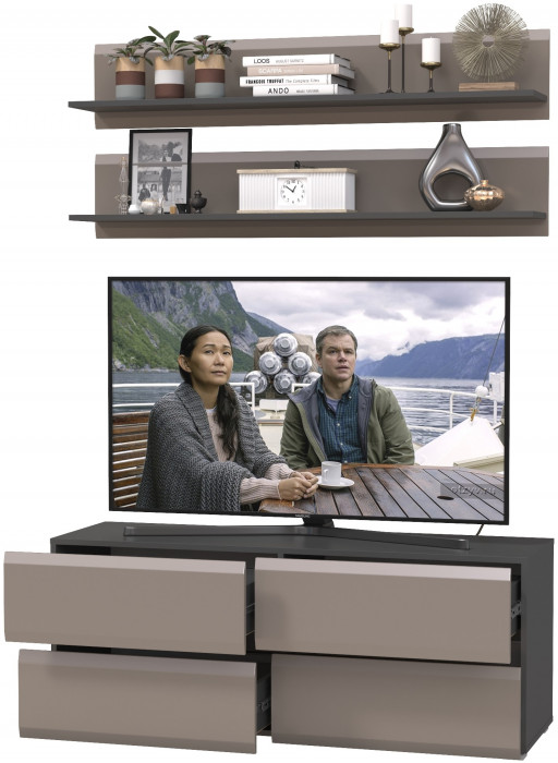 Сидней Комплектация № 045, цвет корпус: антрацит/фасады: МДФ веллюто капучино, ШхГхВ 130х41,3х210 см., ниша для ТВ 129х41х95 см., универсальная сборка