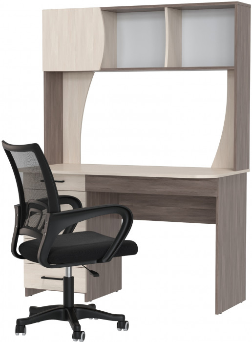 Стол 6-0606 Сигма + кресло 103 чёрное, цвет бодега тёмный/бодега светлый, ШхГхВ 120,5х60,5х166 см., НЕ универсальная сборка