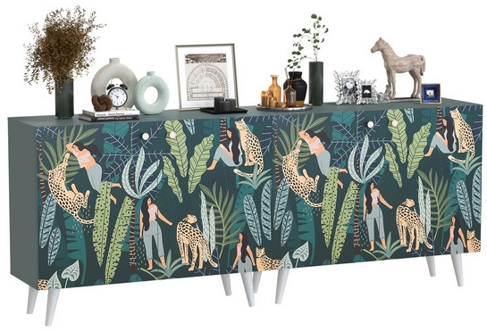 Либера Комод-тумба 16.230.01 + Либера Комод-тумба 16.230.01, цвет пасифай/белый, ШхГхВ 230,6х42,6х92,3 см., фасады с рисунком Тропический лес