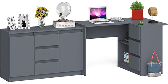 Мори компьютерный стол МС-16 правый + Комод МК1200.3, графит