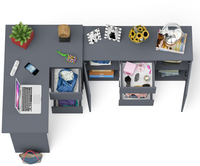 Мори компьютерный стол МС-16 правый + Комод МК1200.3, графит