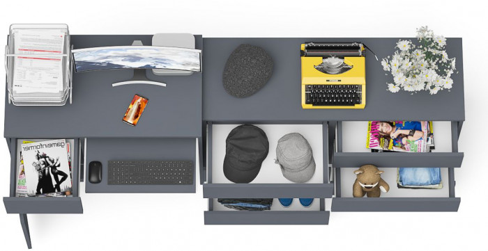 Мори Стол компьютерный МС-1 левый + Комод МК1200.6, цвет графит, ШхГхВ 210,4х50х76,6 см., выдвижной ящик слева, НЕ универсальная сборка