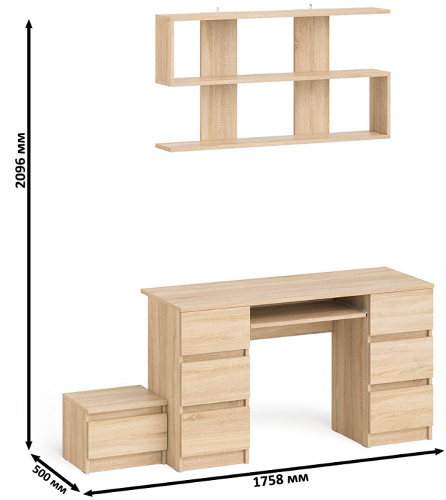 Мори компьютерный стол МС-2 + Тумба ТМП400.1 + Полка 1200, дуб сонома