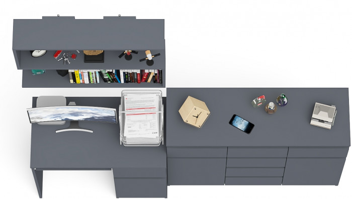 Мори Стол компьютерный МС-1 правый + Комод МК1200.4 + Полка 900, цвет графит, ШхГхВ 210,4х50х209,6 см., НЕ универсальная сборка