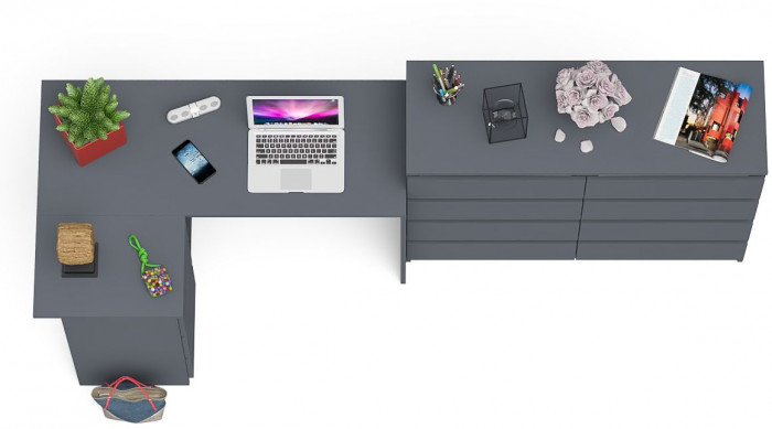 Мори Стол компьютерный МС-16 левый + Комод МК1200.8, цвет графит, ШхГхВ 244,8х84,9х94 см., выдвижные ящики слева, НЕ универсальная сборка