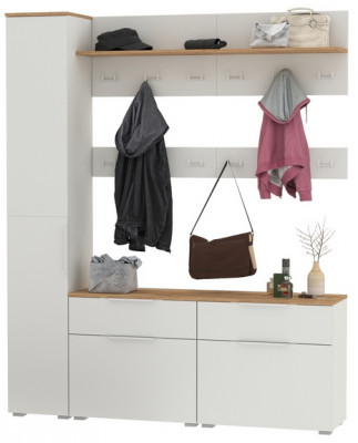 Октава Прихожая 34, белый шагрень/дуб крафт золотой/фасады МДФ белый шагрень