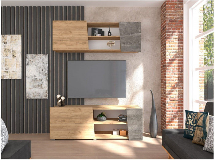 Модульная Гостиная Аллегро 10 №1 (Камень Темный/Дуб крафт золотой)